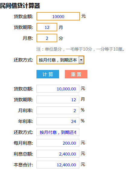 民间借贷计算器